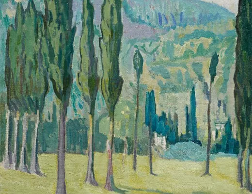 Paysage aux cyprès
